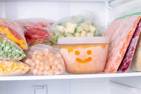 happy face drawn on container of frozen food